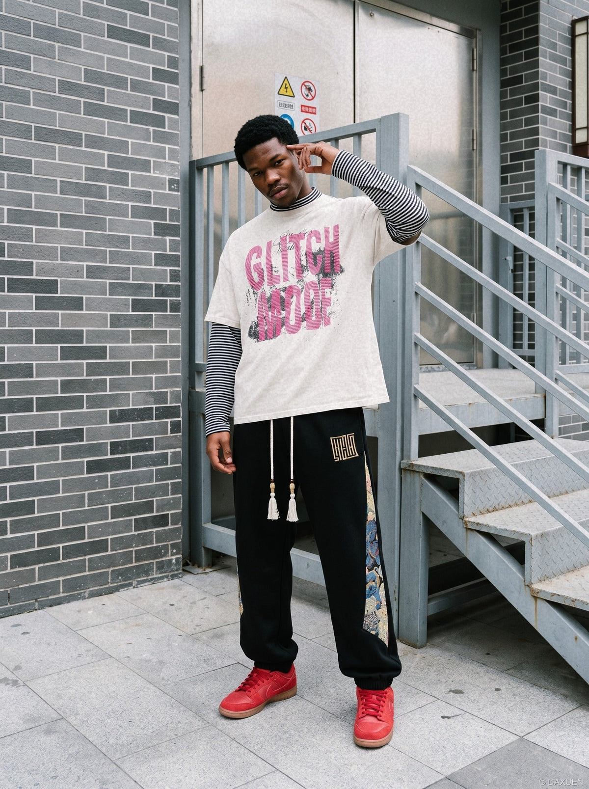Distressed Pink Block Graphic Layered Tee
