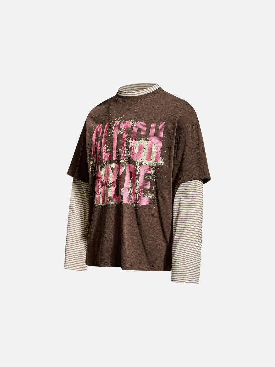 Distressed Pink Block Graphic Layered Tee