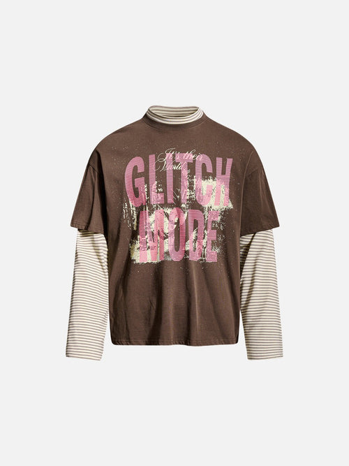 Distressed Pink Block Graphic Layered Tee - Coffee / M