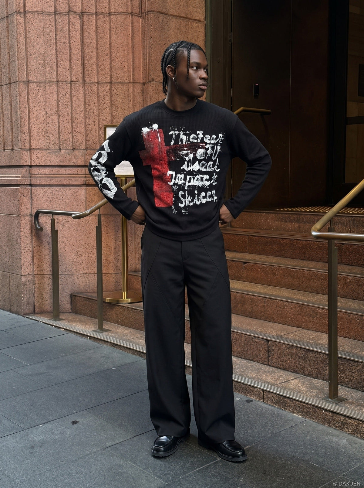 Distressed Red Cross Graphic Long-Sleeve Tee