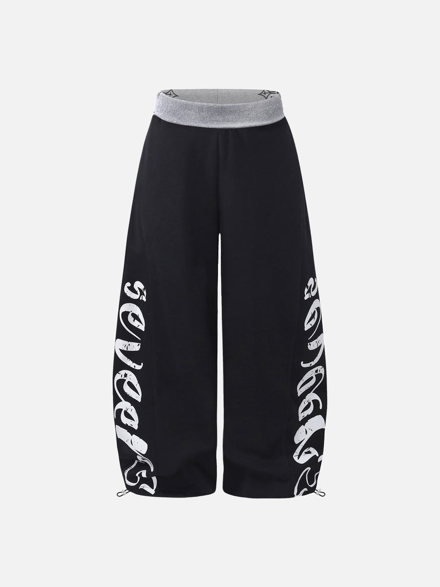 DAXUEN red wide-leg pants with distressed script graphic