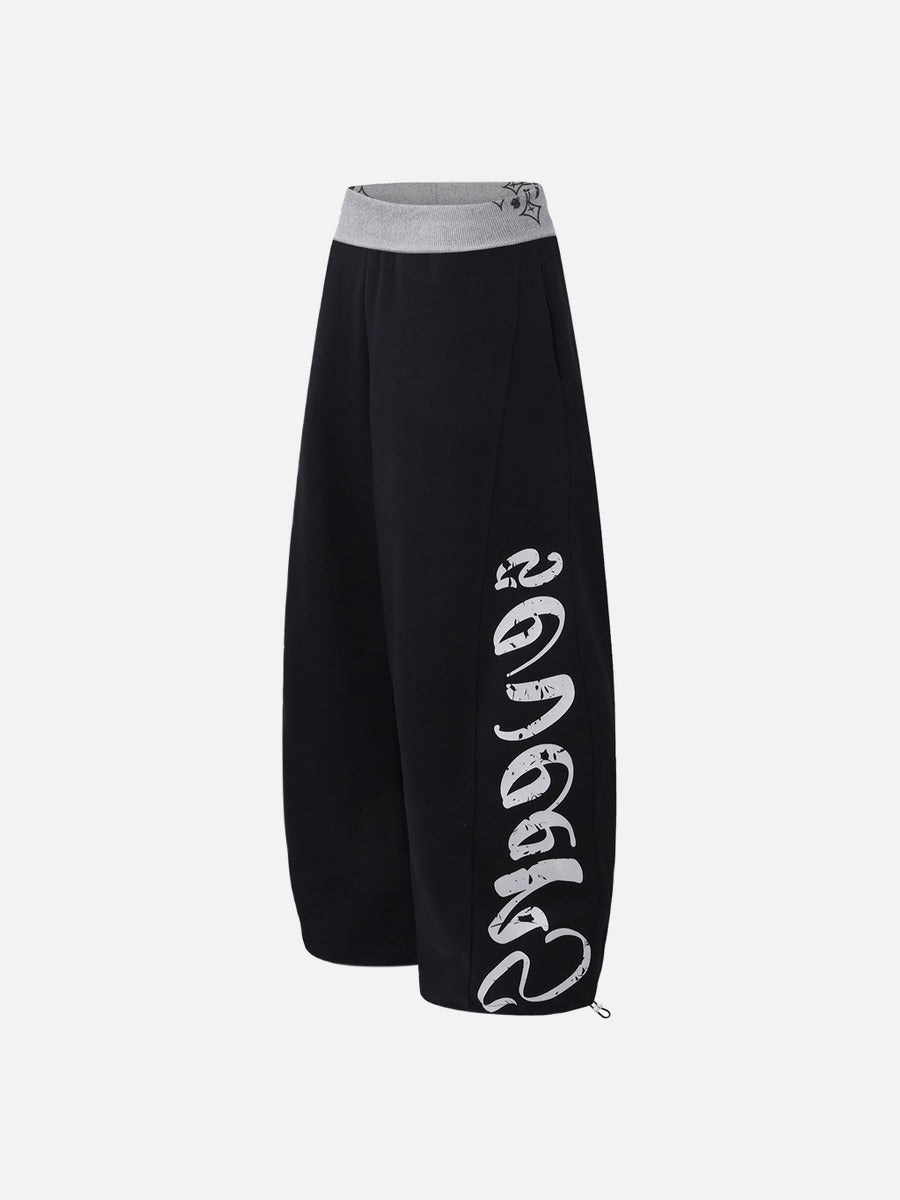 DAXUEN red wide-leg pants with distressed script graphic