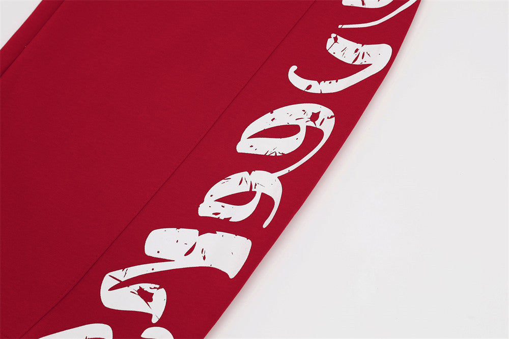 DAXUEN red wide-leg pants with distressed script graphic