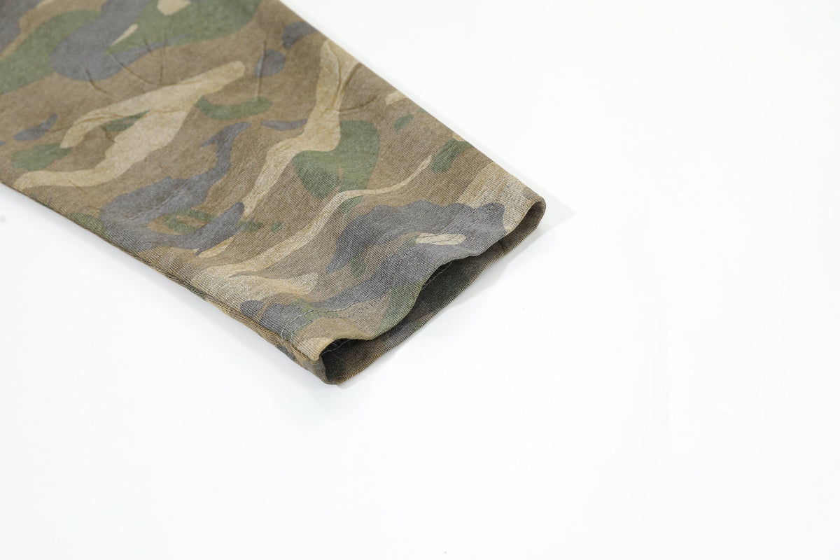 Distressed Taupe Overlay with Camouflage Long Sleeve T-Shirt