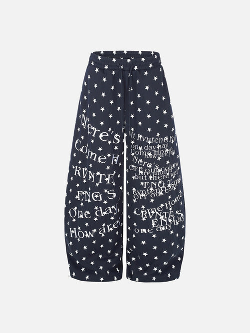 Pantalon large à imprimé étoiles et texte vieilli - Bleu foncé / S