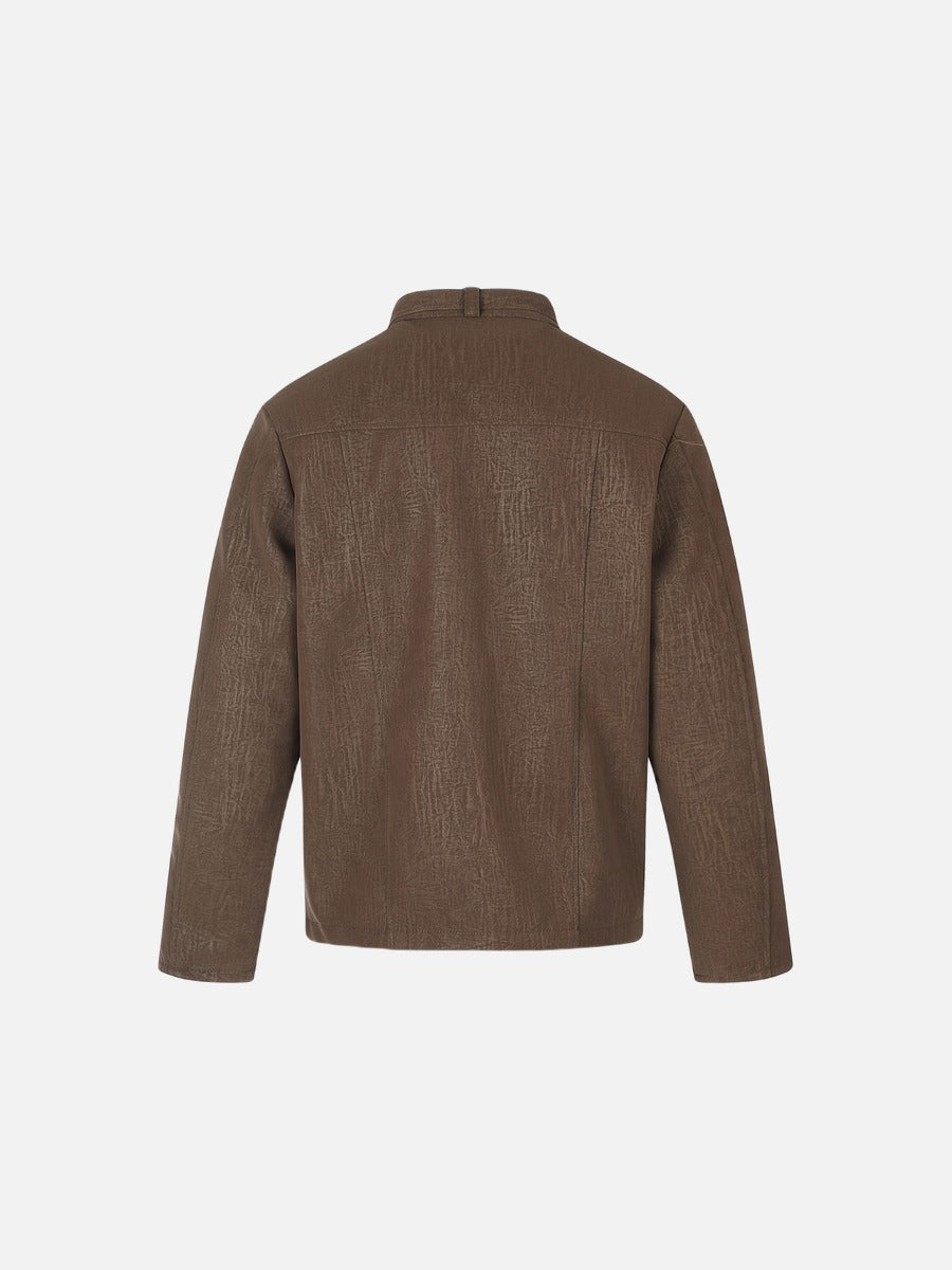 Distressed Texture Boxy Jacket in Brown