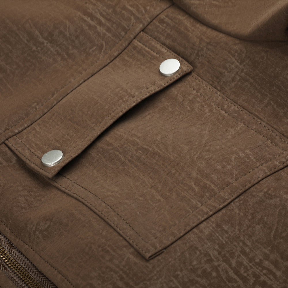 Distressed Texture Boxy Jacket in Brown