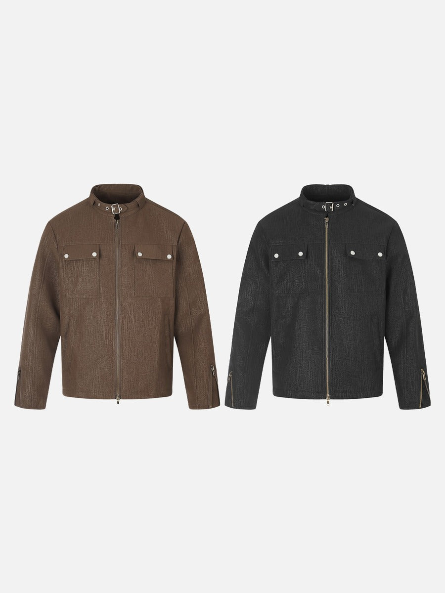 Distressed Texture Boxy Jacket in Brown
