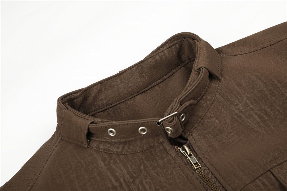 Distressed Texture Boxy Jacket in Brown