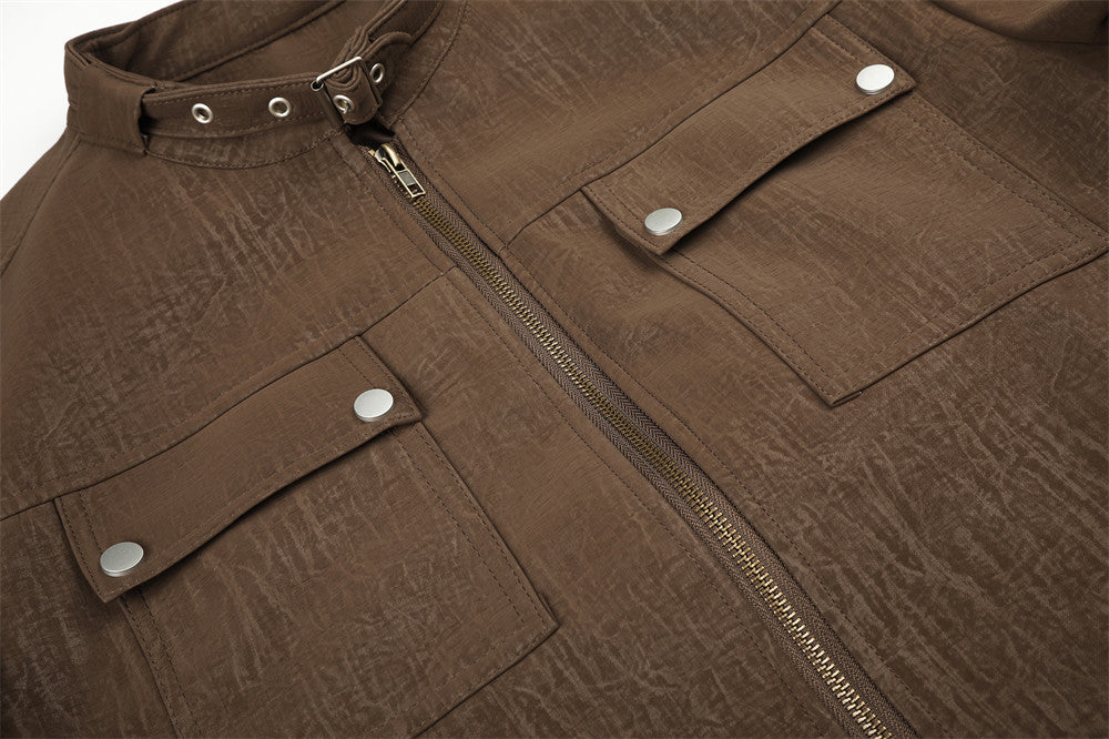 Distressed Texture Boxy Jacket in Brown