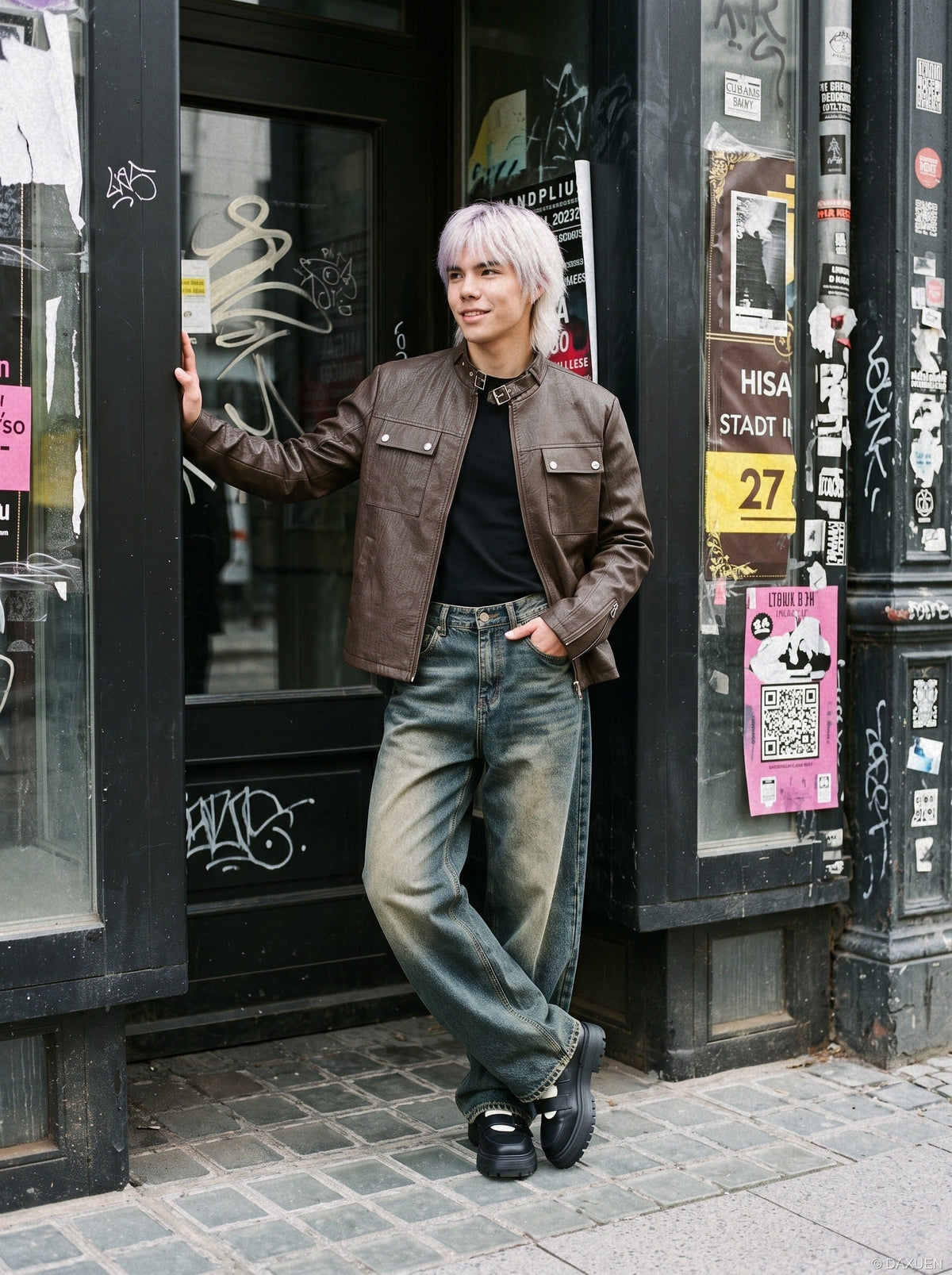 Distressed Texture Boxy Jacket in Brown
