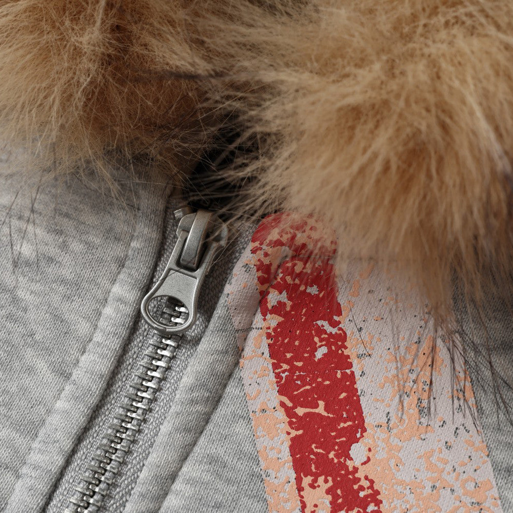 Distressed Union Jack Fur-Trim Hoodie