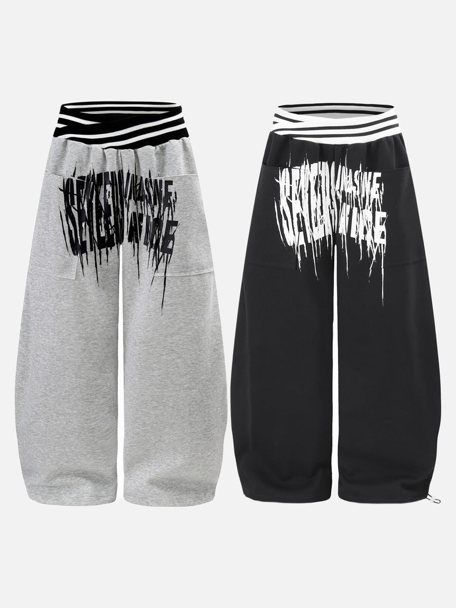 DAXUEN light grey oversized distressed vertical graphic sweatpants