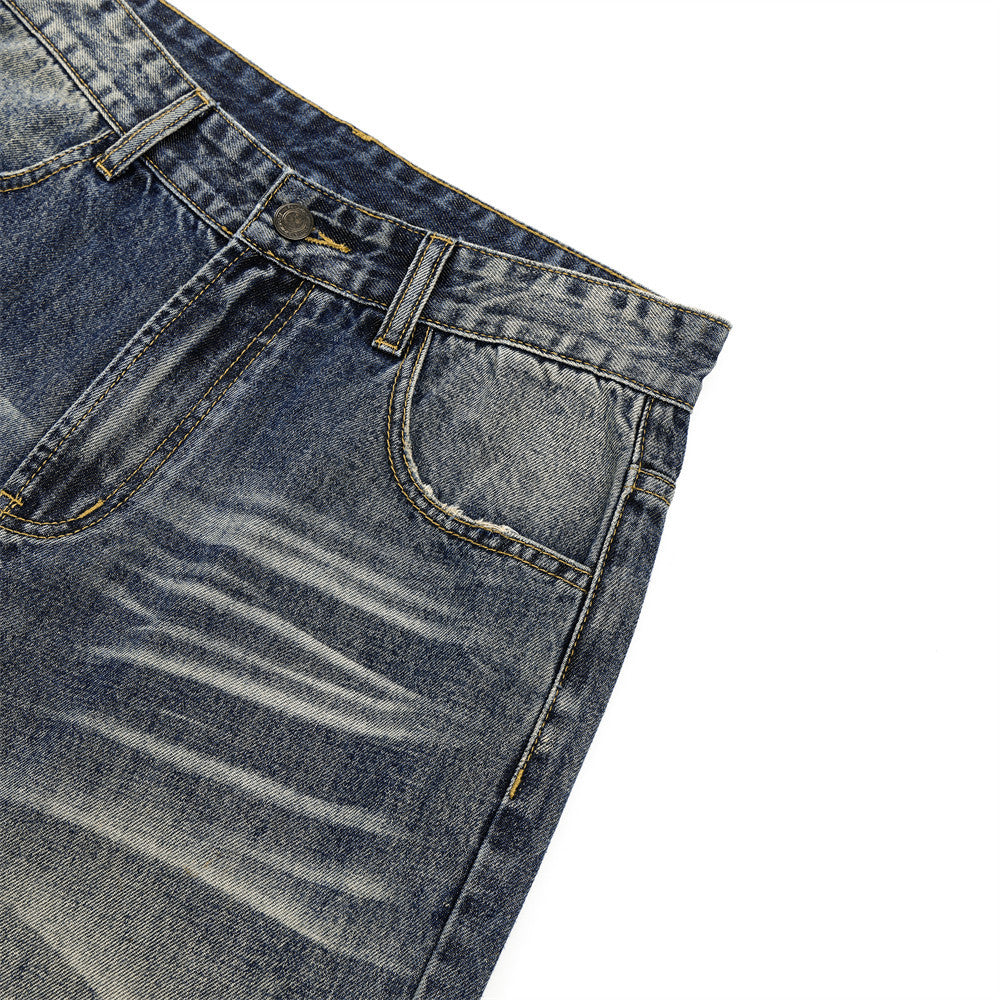 Distressed Vintage Blue Wide-Leg Jeans