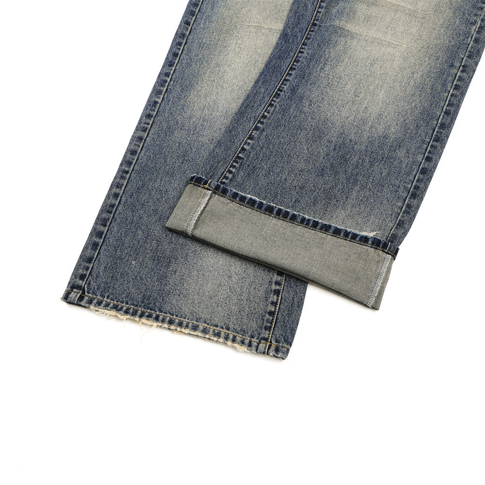 Distressed Vintage Blue Wide-Leg Jeans