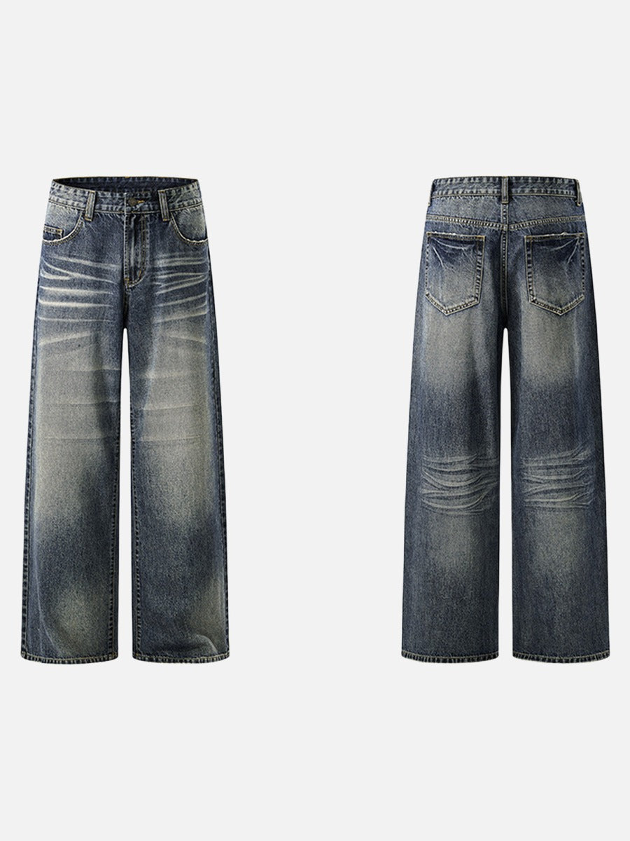 Distressed Vintage Blue Wide-Leg Jeans
