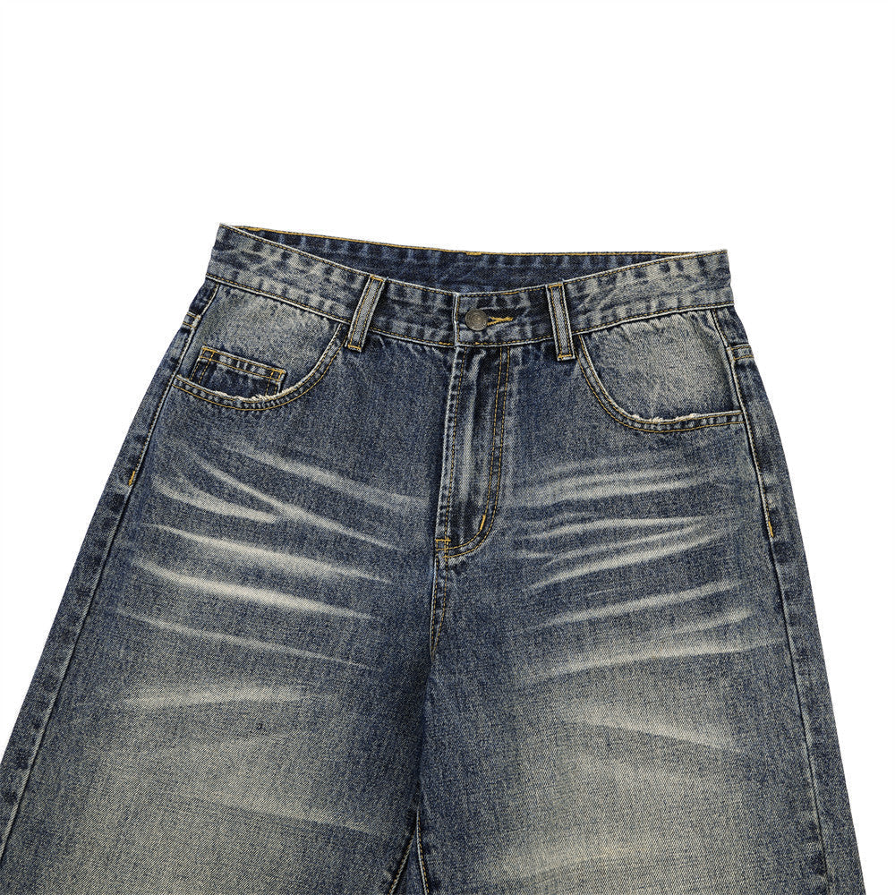 Distressed Vintage Blue Wide-Leg Jeans