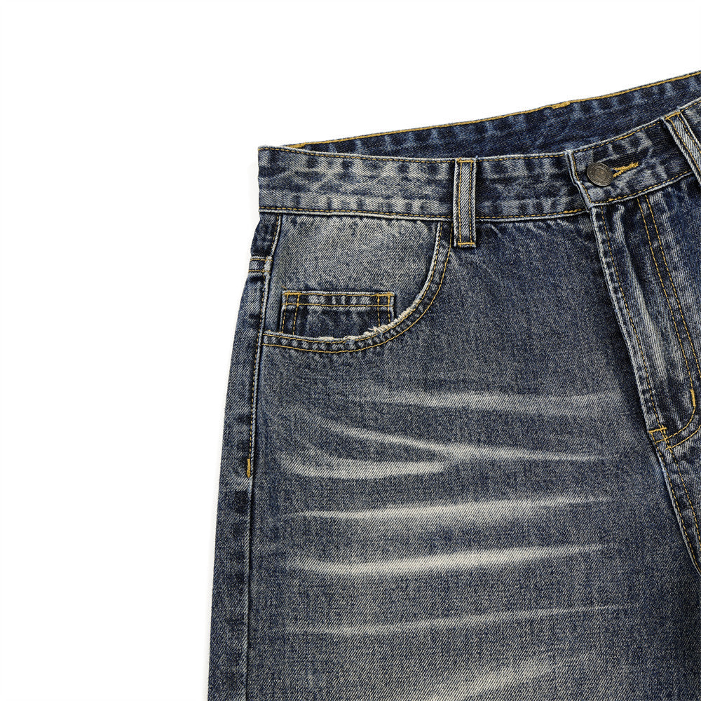 Distressed Vintage Blue Wide-Leg Jeans