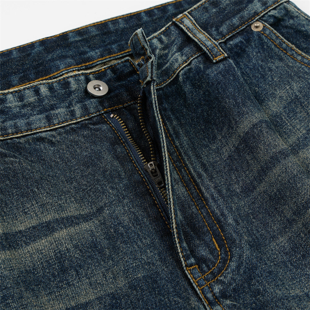Distressed Vintage Blue Wide-Leg Jeans