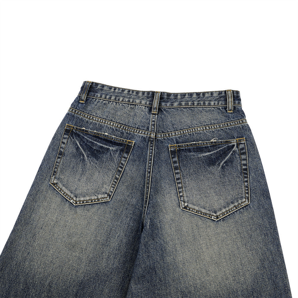 Distressed Vintage Blue Wide-Leg Jeans