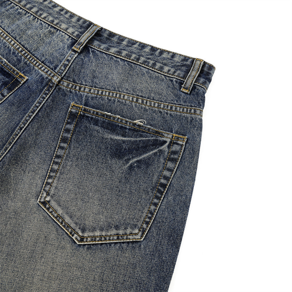 Distressed Vintage Blue Wide-Leg Jeans