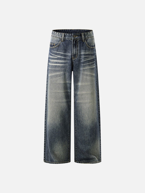 Distressed Vintage Blue Wide-Leg Jeans - Retro Blue / S