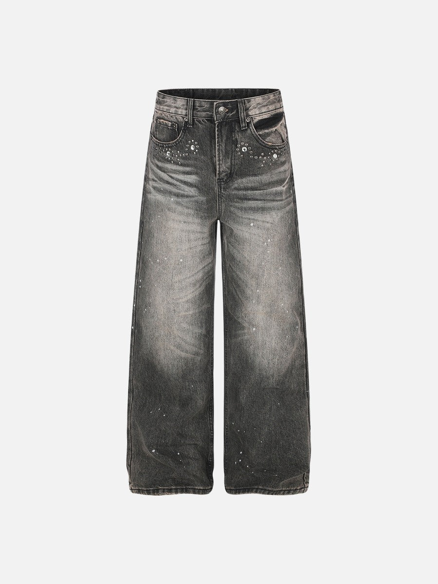 DAXUEN black distressed wide-leg denim jeans
