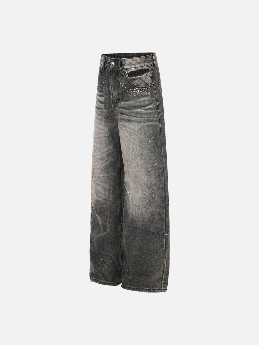 DAXUEN black distressed wide-leg denim jeans