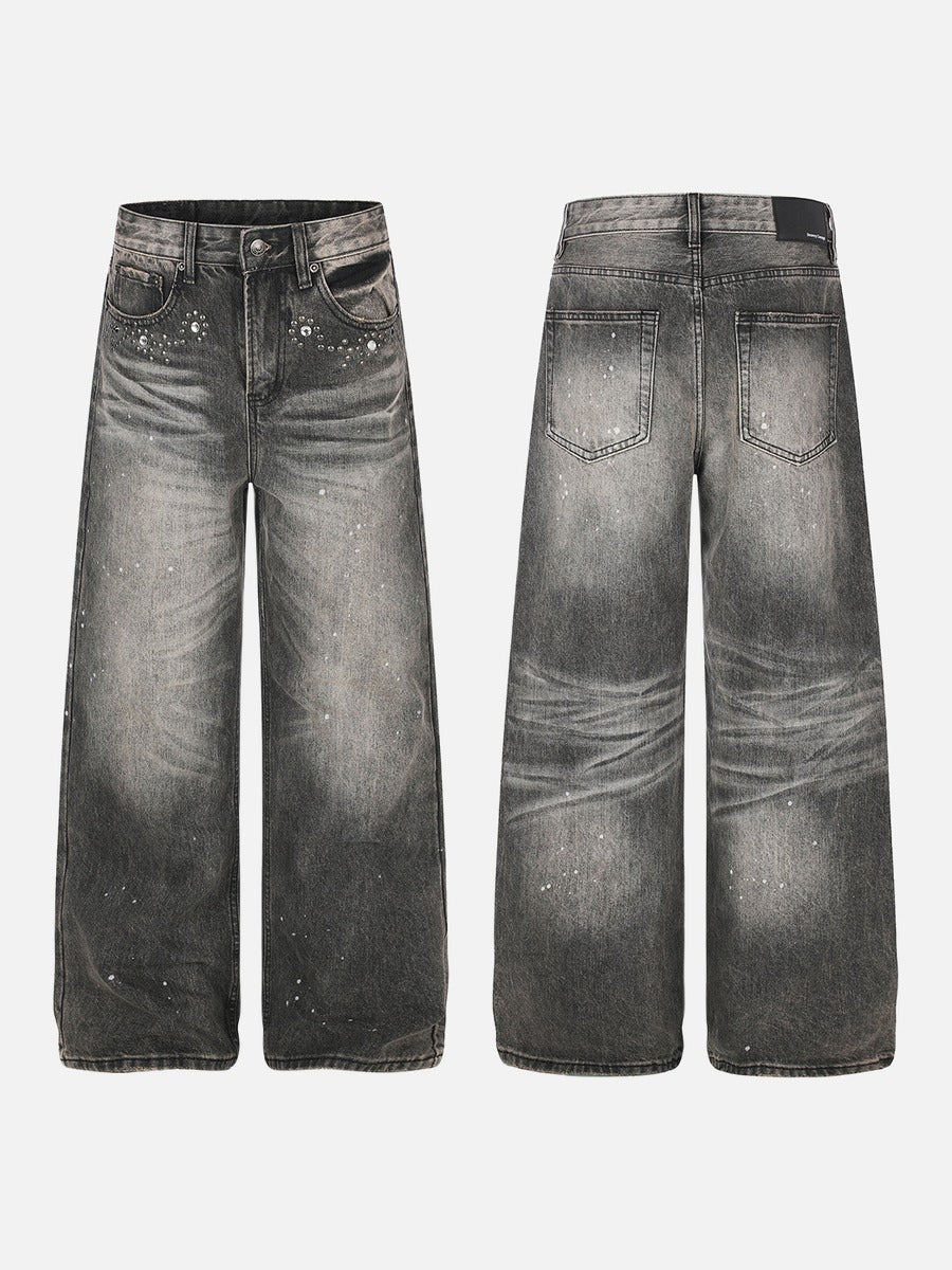 DAXUEN black distressed wide-leg denim jeans
