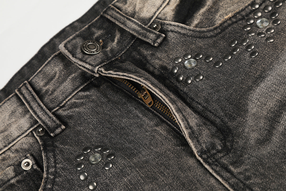 DAXUEN black distressed wide-leg denim jeans