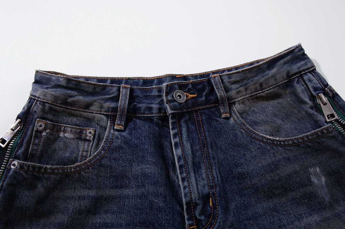 Distressed Wide-Leg Denim with Abstract Panels Jeans