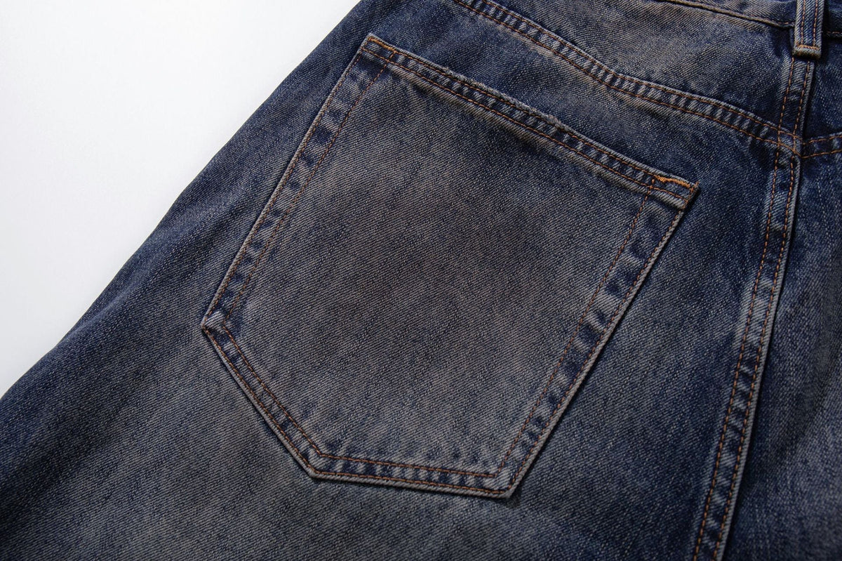 Distressed Wide-Leg Denim with Abstract Panels Jeans