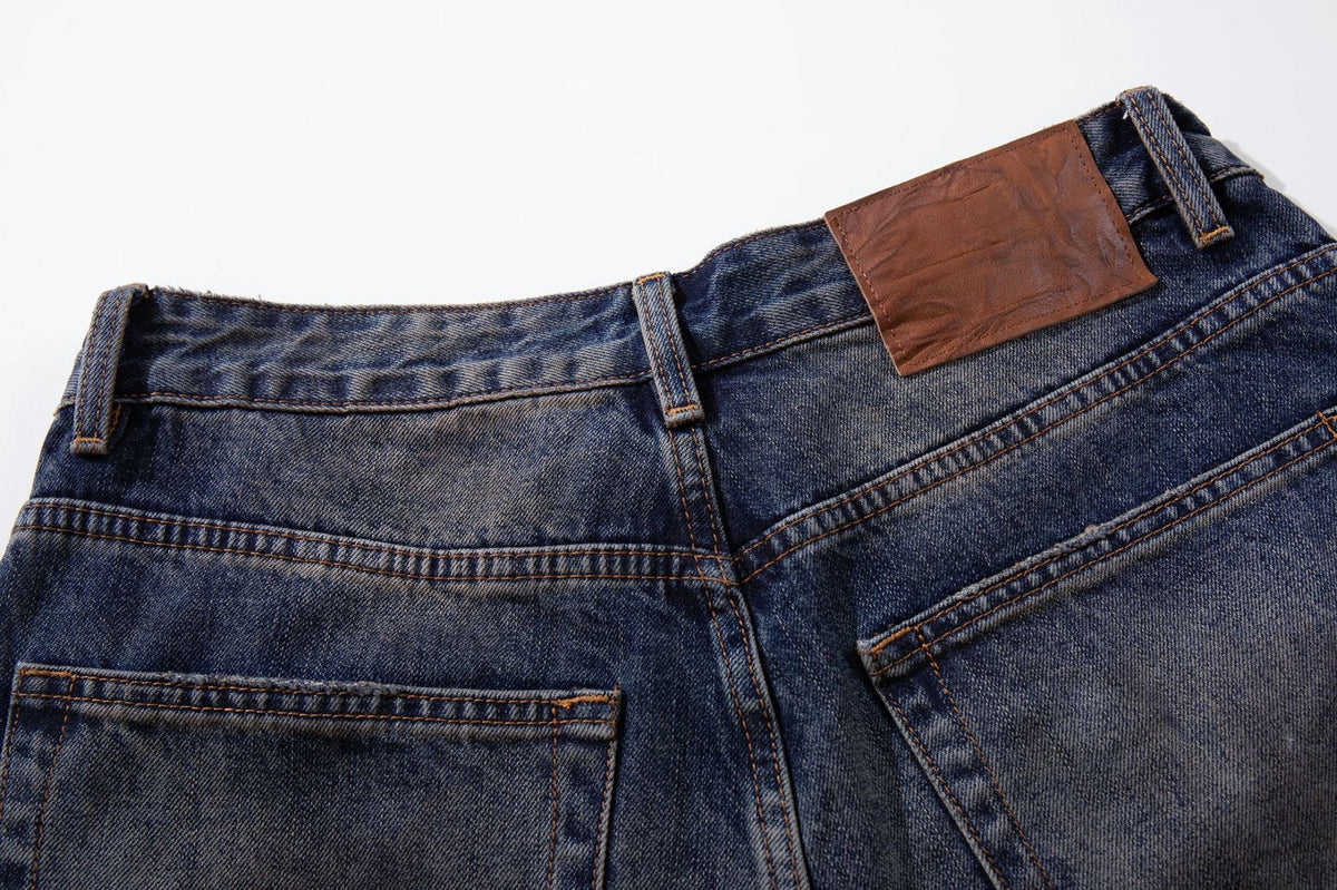 Distressed Wide-Leg Denim with Abstract Panels Jeans