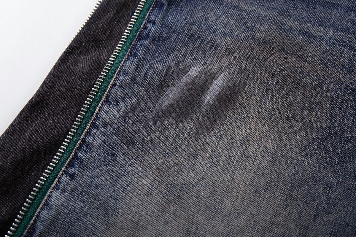 Distressed Wide-Leg Denim with Abstract Panels Jeans