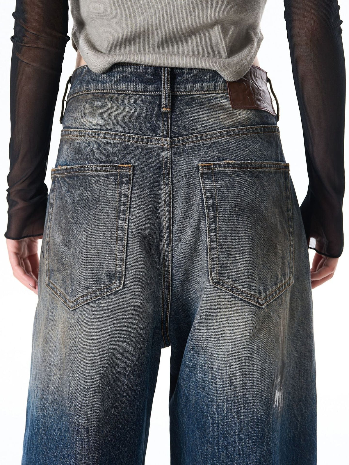 Distressed Wide-Leg Denim with Abstract Panels Jeans