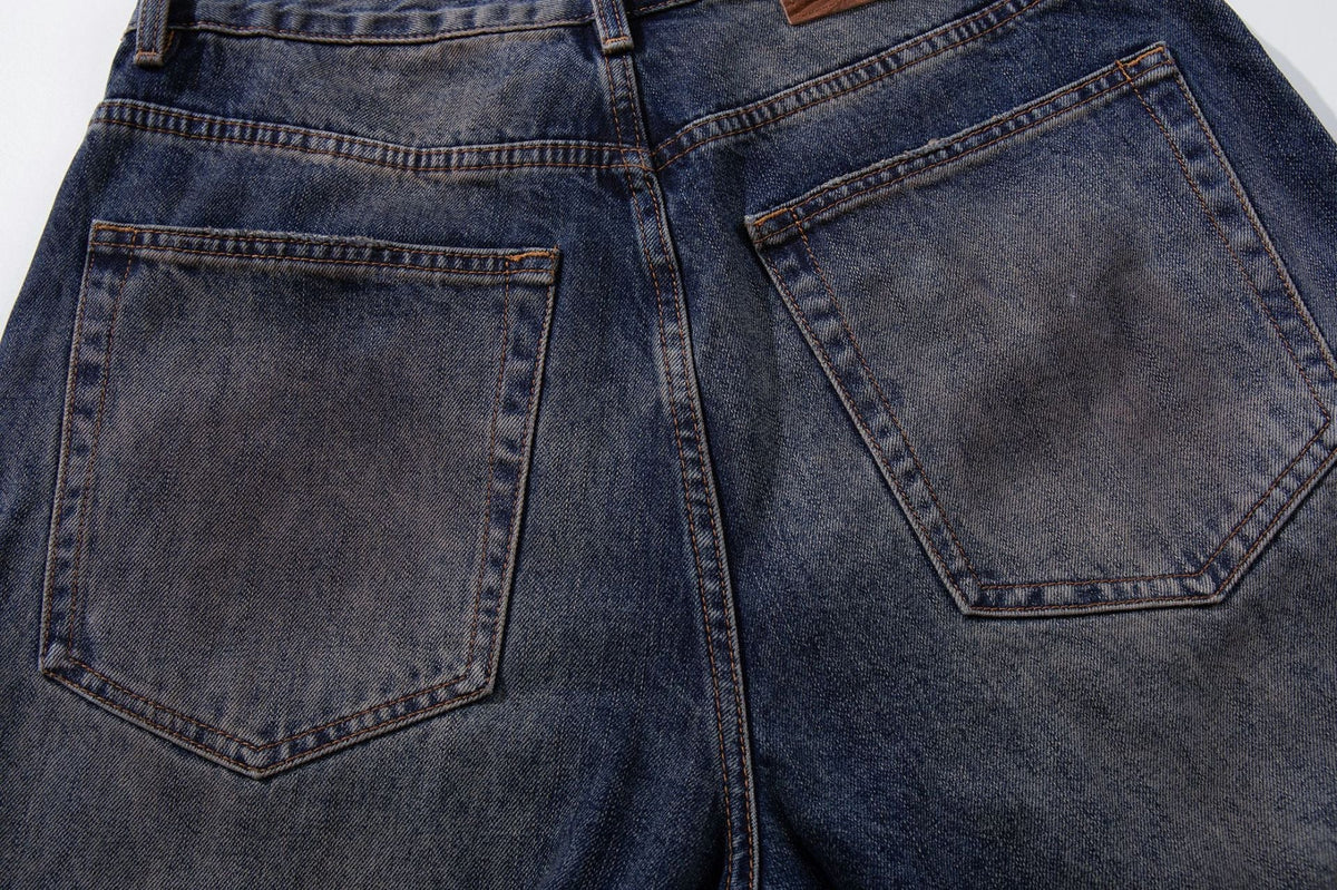 Distressed Wide-Leg Denim with Abstract Panels Jeans
