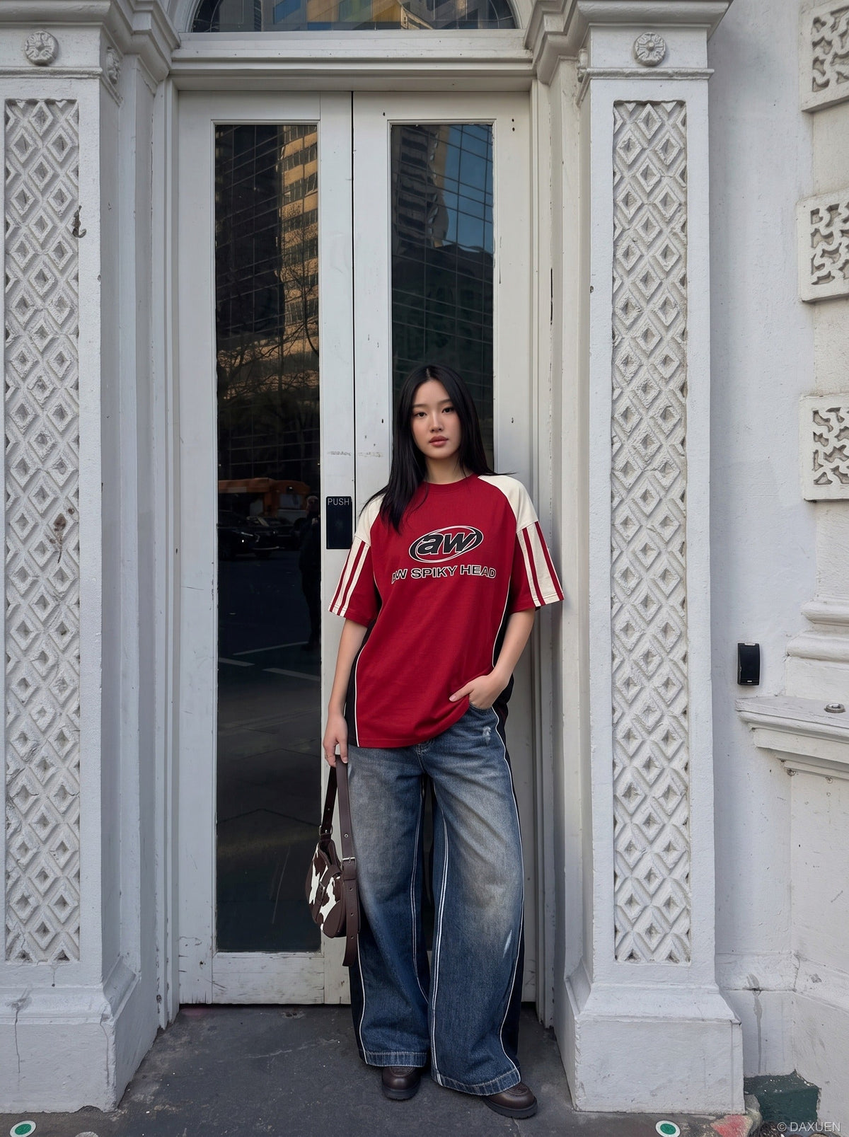 Distressed Wide-Leg Denim with Abstract Panels Jeans