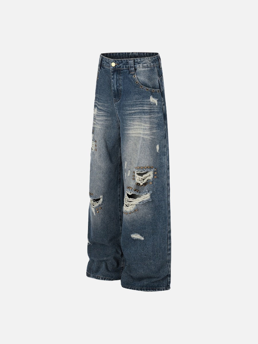 Away End Studded Distressed Wide Jeans