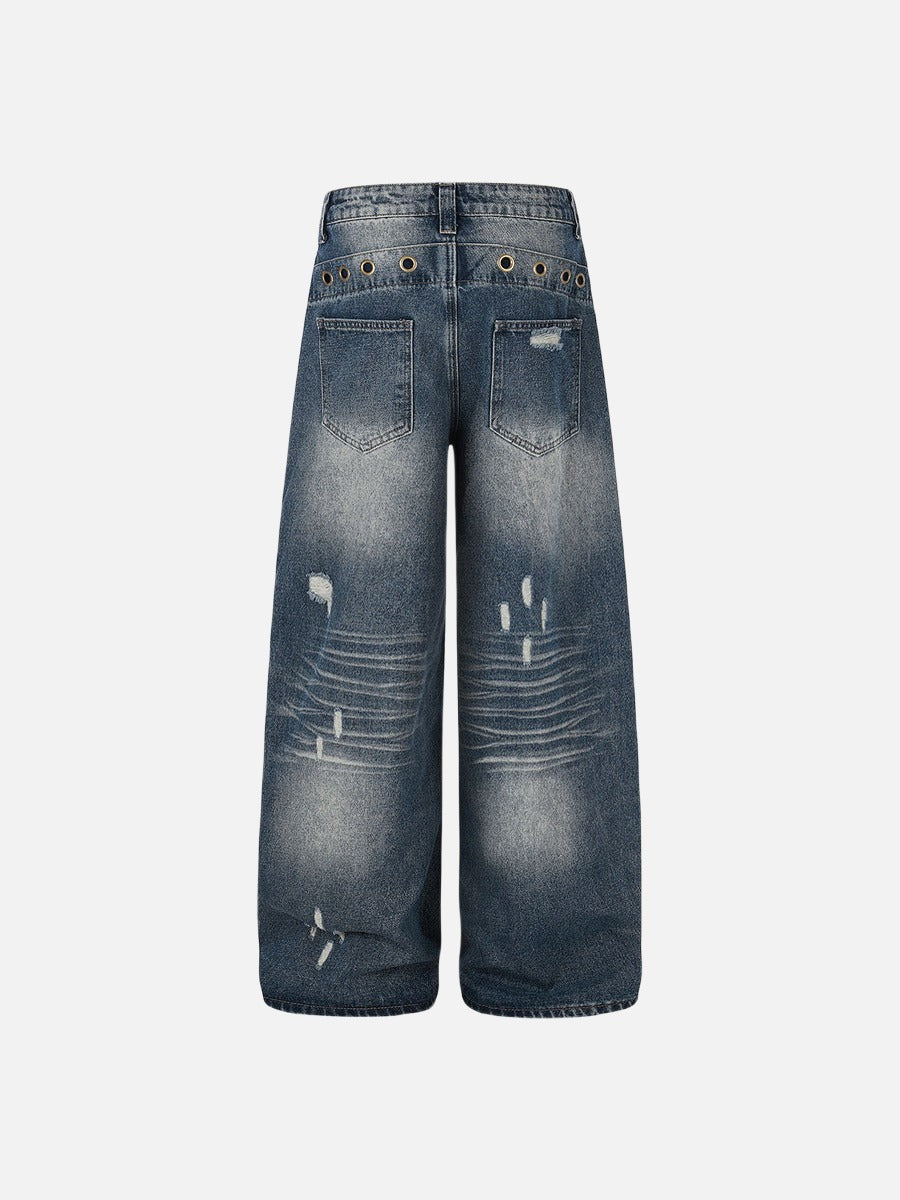 Away End Studded Distressed Wide Jeans
