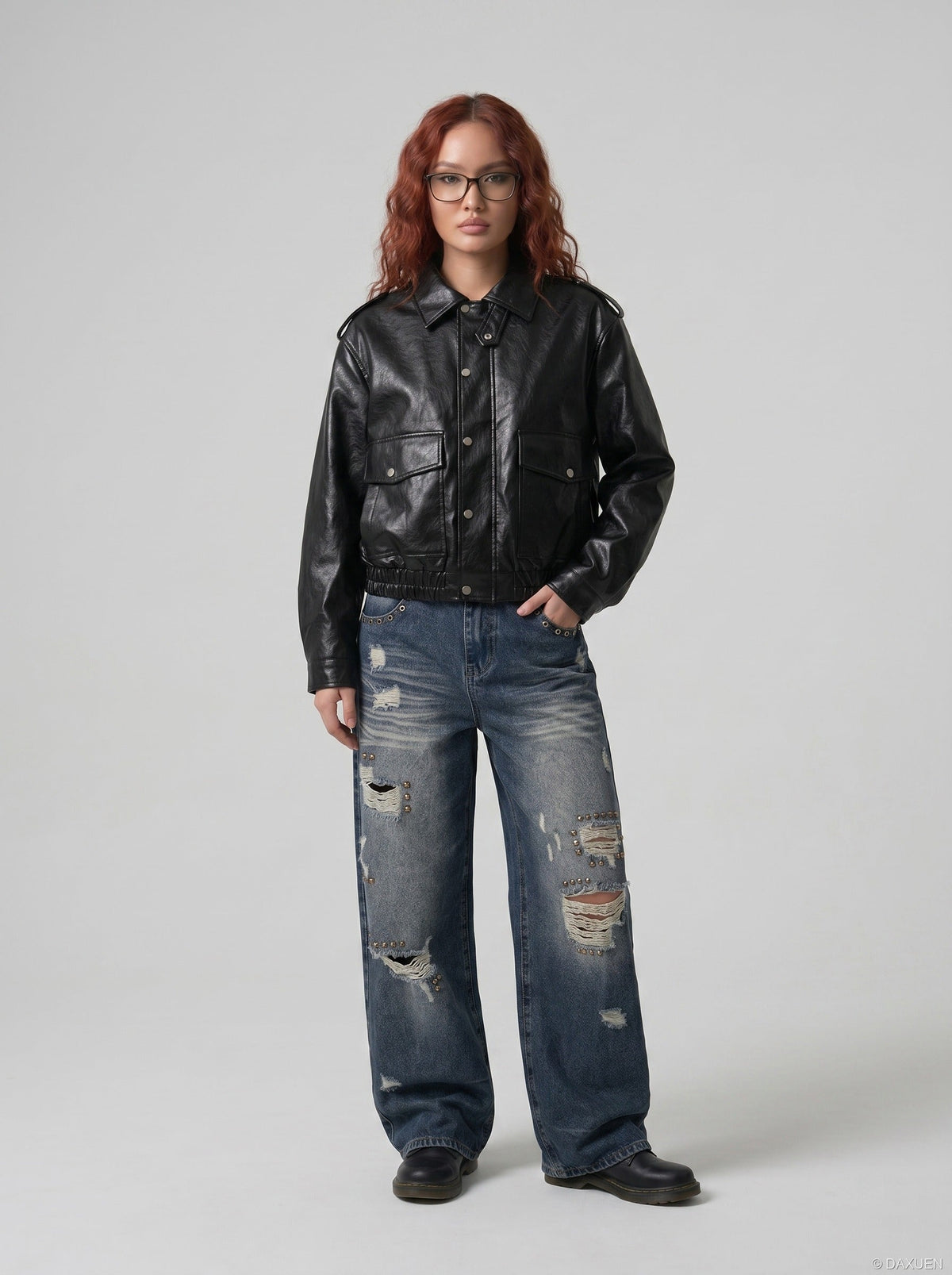 Away End Studded Distressed Wide Jeans
