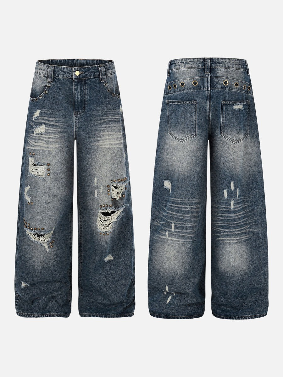 Away End Studded Distressed Wide Jeans