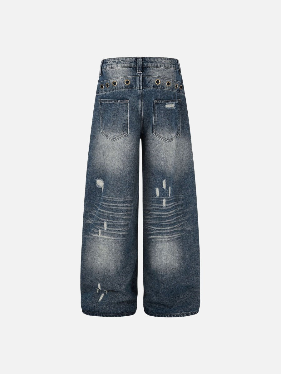 Away End Studded Distressed Wide Jeans