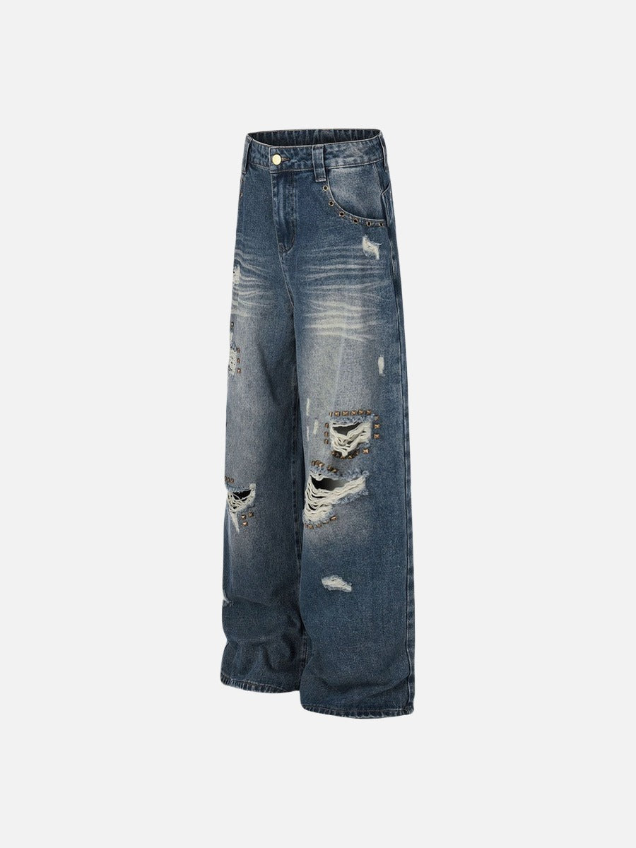 Away End Studded Distressed Wide Jeans