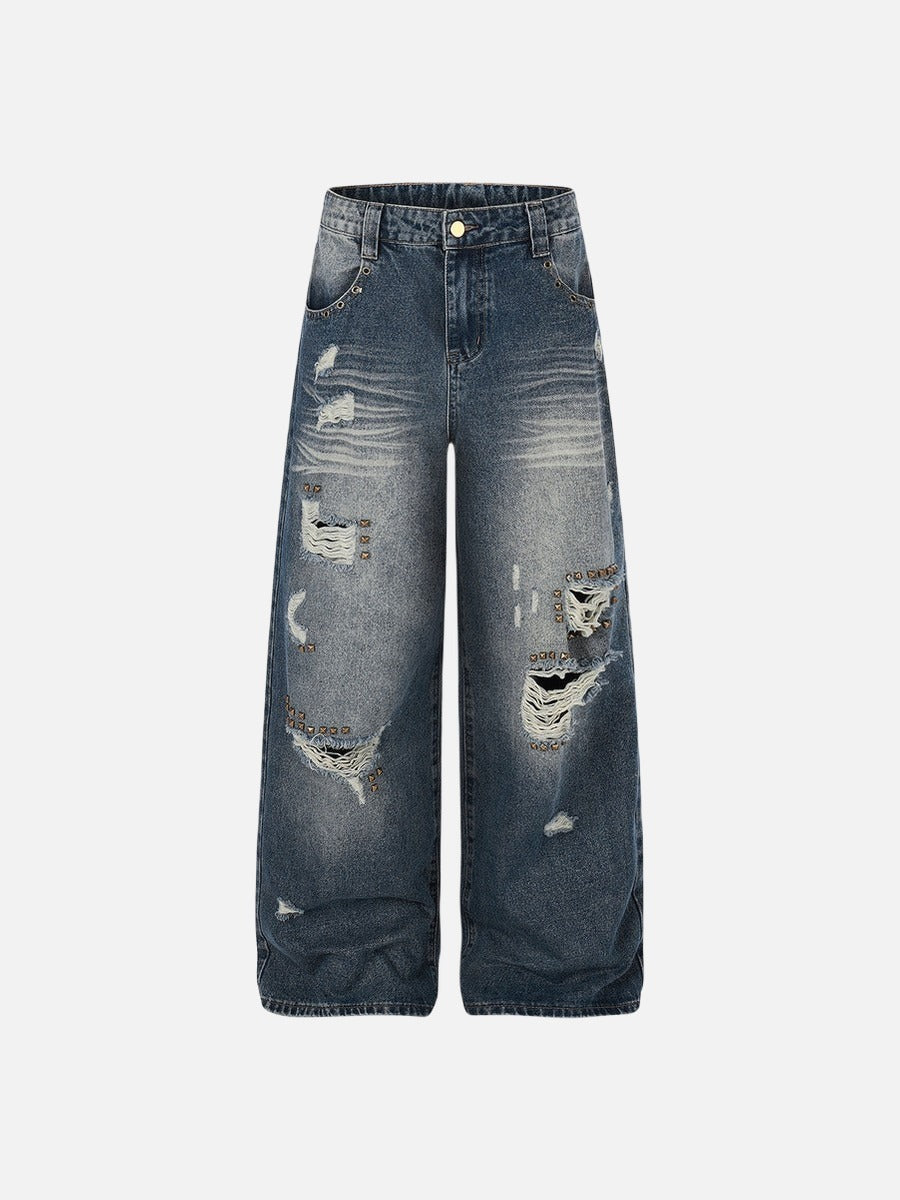 Away End Studded Distressed Wide Jeans
