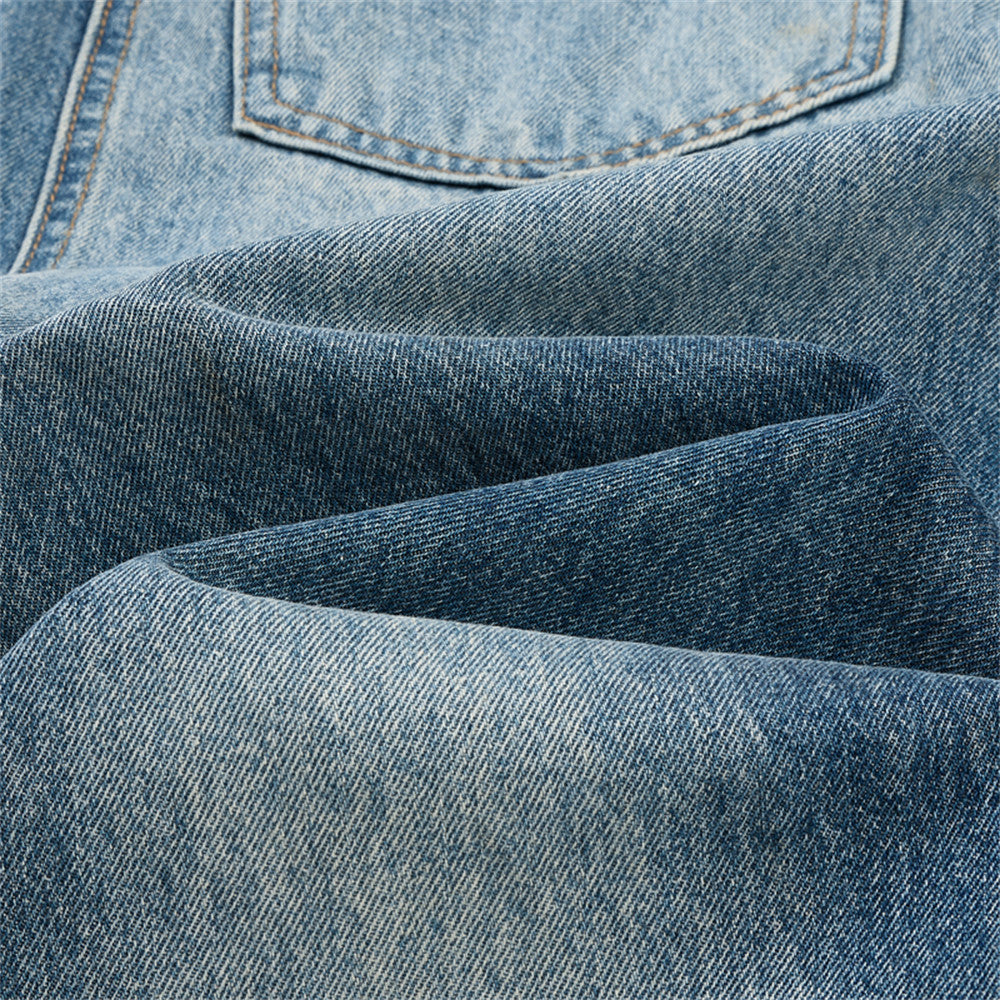 Distressed Wide-Leg Faded Blue Denim Jeans