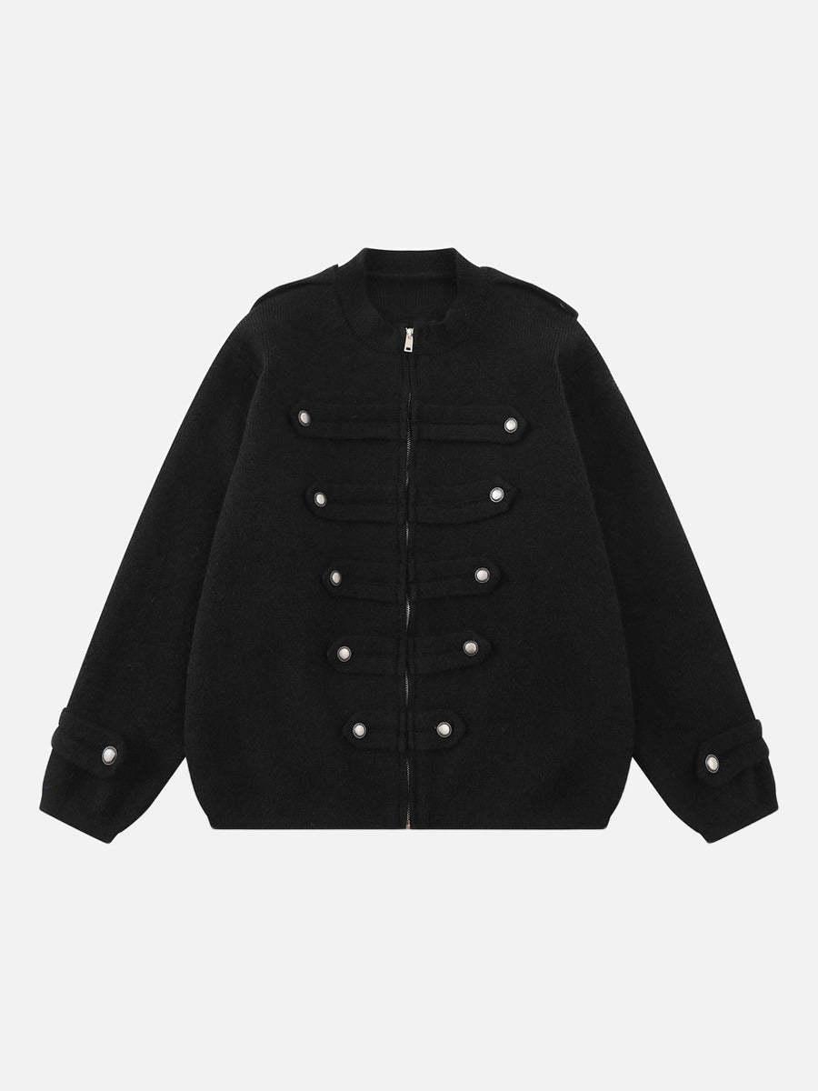 DAXUEN black oversized double-breasted military cardigan sweater