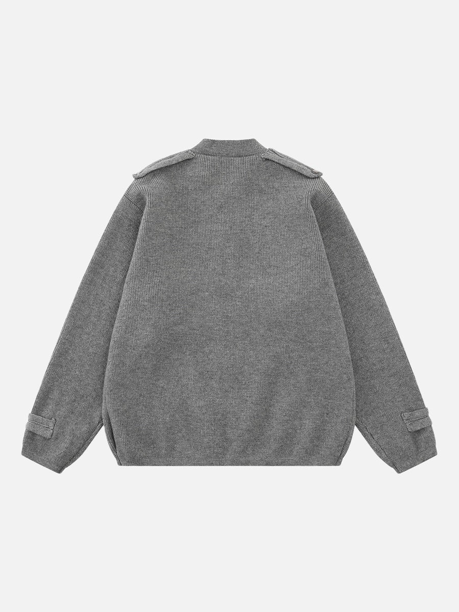 DAXUEN black oversized double-breasted military cardigan sweater