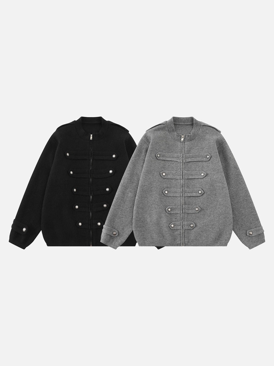 DAXUEN black oversized double-breasted military cardigan sweater