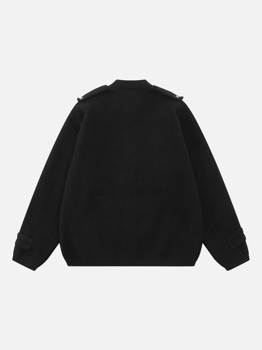 DAXUEN black oversized double-breasted military cardigan sweater