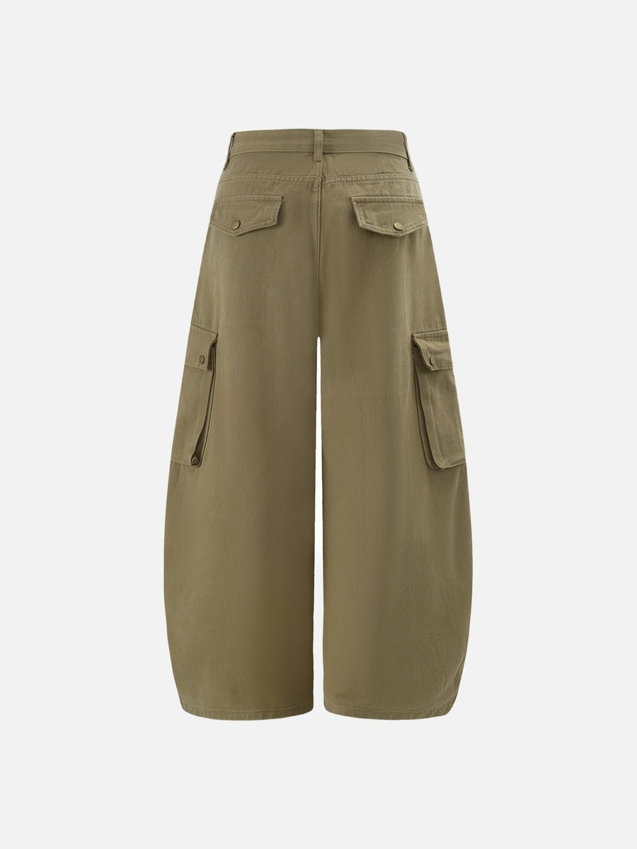 Dual-Color Wide-Leg Cargo Pants